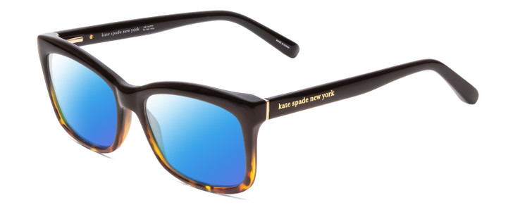 Profile View of Kate Spade DOLLIE Designer Polarized Sunglasses with Custom Cut Blue Mirror Lenses in Black Amber Tortoise Havana Ladies Cat Eye Full Rim Acetate 53 mm