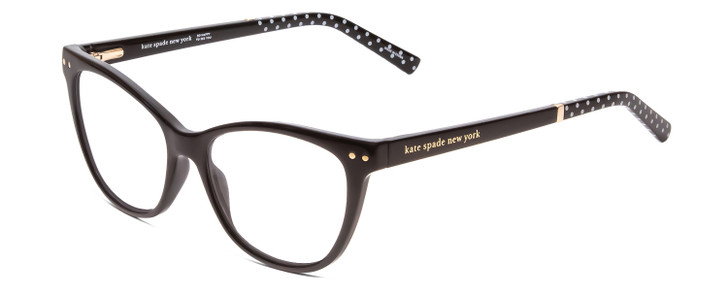 Profile View of Kate Spade JOHNESHA Designer Bi-Focal Prescription Rx Eyeglasses in Black W/ White Polka Dots Ladies Cat Eye Full Rim Acetate 52 mm