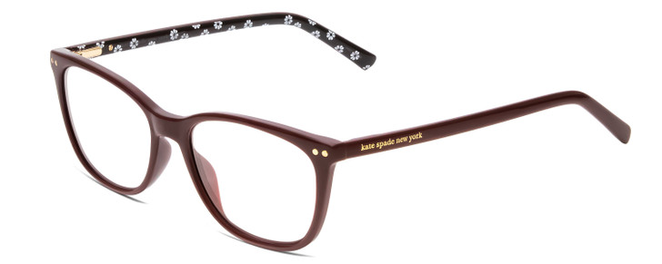 Profile View of Kate Spade TINLEE Designer Progressive Lens Prescription Rx Eyeglasses in Deep Burgundy W/ Black & White Floral Ladies Cat Eye Full Rim Acetate 52 mm