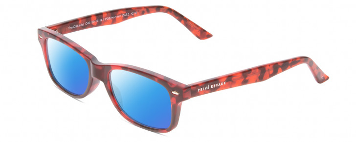 Profile View of Prive Revaux Class Act Designer Polarized Sunglasses with Custom Cut Blue Mirror Lenses in Sangria Wine Red Tortoise Havana Ladies Oval Full Rim Acetate 48 mm