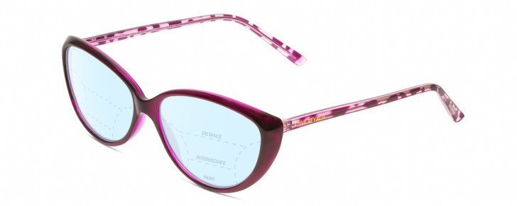 Profile View of Prive Revaux Honor Roll Designer Progressive Lens Blue Light Blocking Eyeglasses in Magenta Marble Red Ladies Cateye Full Rim Acetate 54 mm