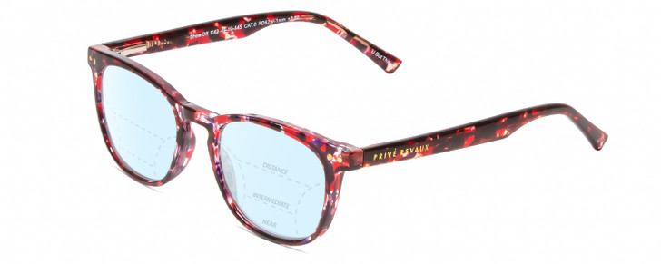 Profile View of Prive Revaux Show Off Single Designer Progressive Lens Blue Light Blocking Eyeglasses in Rose Red Tortoise Havana Crystal Ladies Round Full Rim Acetate 48 mm