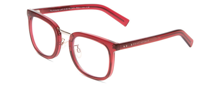 Profile View of Prive Revaux Alchemist Designer Reading Eye Glasses with Custom Cut Powered Lenses in Crystal Merlot Red Unisex Square Full Rim Acetate 50 mm