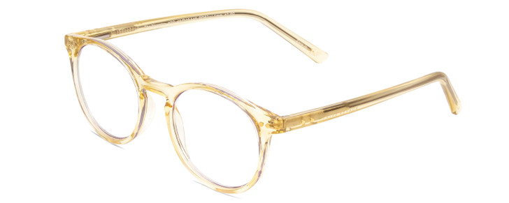 Profile View of Prive Revaux Maestro Designer Reading Eye Glasses with Custom Cut Powered Lenses in Honey Crystal Yellow Brown Ladies Round Full Rim Acetate 48 mm