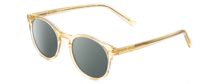 Profile View of Prive Revaux Maestro Designer Polarized Sunglasses with Custom Cut Smoke Grey Lenses in Honey Crystal Yellow Brown Ladies Round Full Rim Acetate 48 mm