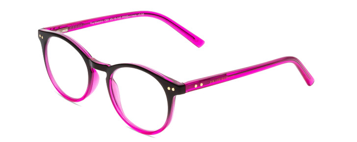 Profile View of Prive Revaux Maestro Designer Reading Eye Glasses with Custom Cut Powered Lenses in Black Magenta Pink Crystal Fade Ladies Round Full Rim Acetate 48 mm