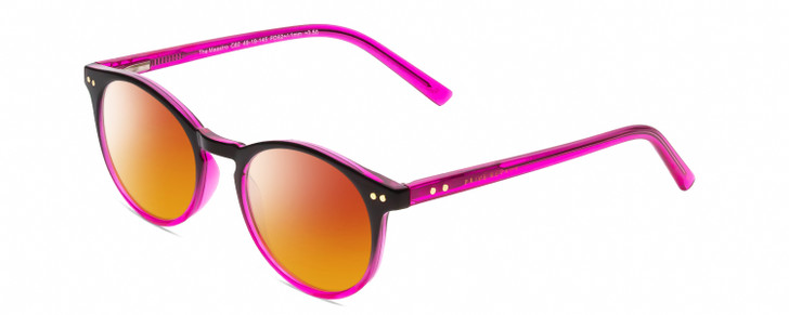 Profile View of Prive Revaux Maestro Designer Polarized Sunglasses with Custom Cut Red Mirror Lenses in Black Magenta Pink Crystal Fade Ladies Round Full Rim Acetate 48 mm