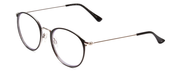 Profile View of Prive Revaux Rand Womens Round Reading Glasses Gloss Black Gunmetal Silver 50 mm