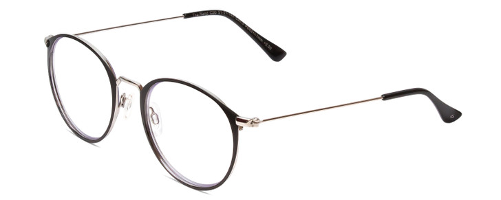 Profile View of Prive Revaux Rand Designer Single Vision Prescription Rx Eyeglasses in Gloss Black Gunmetal Silver Ladies Round Full Rim Metal 50 mm