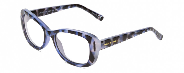 Profile View of Prive Revaux Lifestyle Designer Reading Eye Glasses with Custom Cut Powered Lenses in Majestic Indigo Blue Black Tortoise Crystal Ladies Oval Full Rim Acetate 55 mm