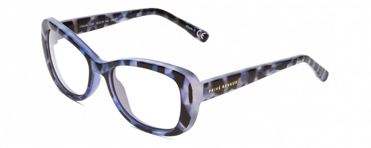 Profile View of Prive Revaux Lifestyle Designer Bi-Focal Prescription Rx Eyeglasses in Majestic Indigo Blue Black Tortoise Crystal Ladies Oval Full Rim Acetate 55 mm