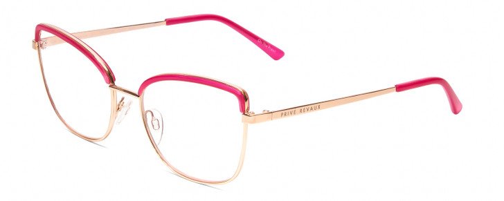 Profile View of Prive Revaux Copycat Designer Single Vision Prescription Rx Eyeglasses in Fuchsia Pink/Rose Gold  Ladies Cateye Full Rim Metal 55 mm