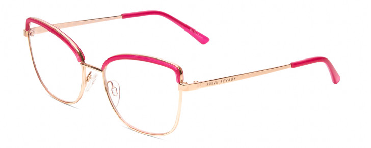 Profile View of Prive Revaux Copycat Designer Progressive Lens Prescription Rx Eyeglasses in Fuchsia Pink/Rose Gold  Ladies Cateye Full Rim Metal 55 mm