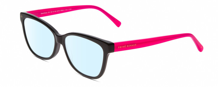 Profile View of Prive Revaux Good Notes Designer Blue Light Blocking Eyeglasses in Caviar Black Bubblegum Pink Ladies Cateye Full Rim Acetate 56 mm