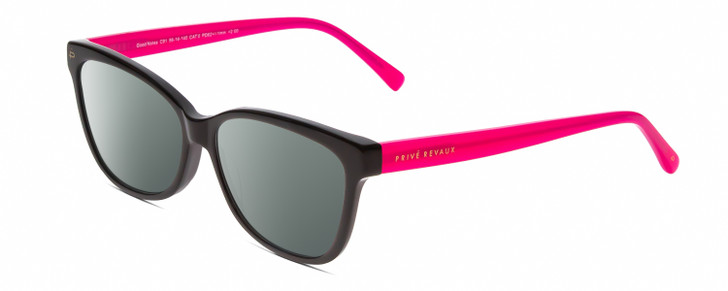 Profile View of Prive Revaux Good Notes Designer Polarized Sunglasses with Custom Cut Smoke Grey Lenses in Caviar Black Bubblegum Pink Ladies Cateye Full Rim Acetate 56 mm