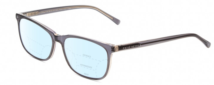 Profile View of Prive Revaux In The Zone Designer Progressive Lens Blue Light Blocking Eyeglasses in Crystal Slate Grey Unisex Classic Full Rim Acetate 56 mm