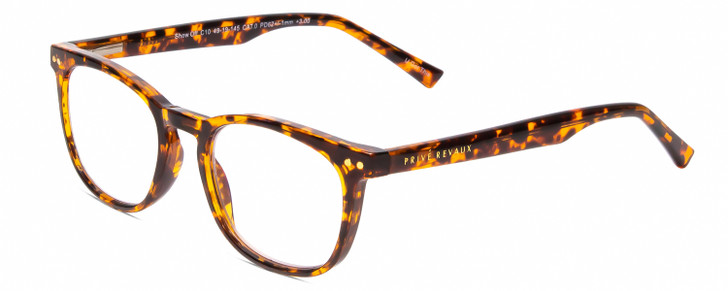 Profile View of Prive Revaux Show Off Single Designer Reading Eye Glasses with Custom Cut Powered Lenses in Toffee Brown Tortoise Havana Ladies Round Full Rim Acetate 48 mm