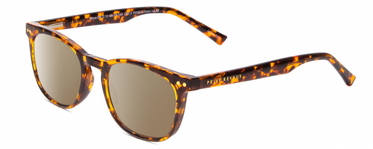 Profile View of Prive Revaux Show Off Single Designer Polarized Sunglasses with Custom Cut Amber Brown Lenses in Toffee Brown Tortoise Havana Ladies Round Full Rim Acetate 48 mm