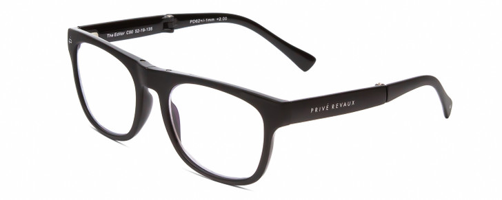 Profile View of Prive Revaux Editor FOLDING Designer Single Vision Prescription Rx Eyeglasses in Caviar Black Unisex Classic Full Rim Acetate 52 mm