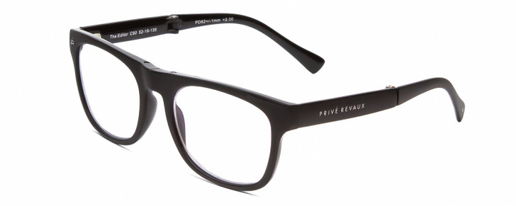 Profile View of Prive Revaux Editor FOLDING Designer Progressive Lens Prescription Rx Eyeglasses in Caviar Black Unisex Classic Full Rim Acetate 52 mm