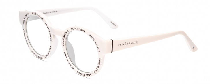 Profile View of Prive Revaux Industry Disrupter Designer Reading Eye Glasses in Matte Splash White Unisex Round Full Rim Acetate 41 mm