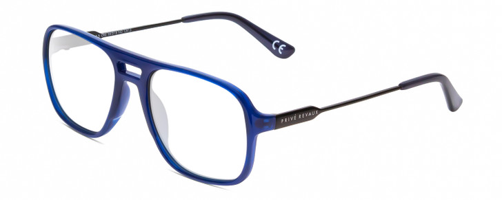 Profile View of Prive Revaux 3.0.5 Designer Reading Eye Glasses with Custom Cut Powered Lenses in Midnight Crystal Blue/Gunmetal Unisex Aviator Full Rim Acetate 56 mm