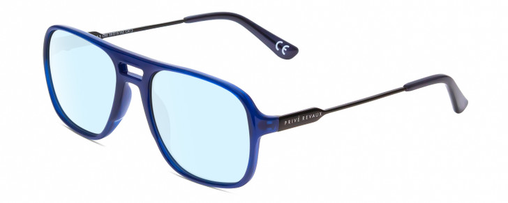 Profile View of Prive Revaux 3.0.5 Designer Blue Light Blocking Eyeglasses in Midnight Crystal Blue/Gunmetal Unisex Aviator Full Rim Acetate 56 mm