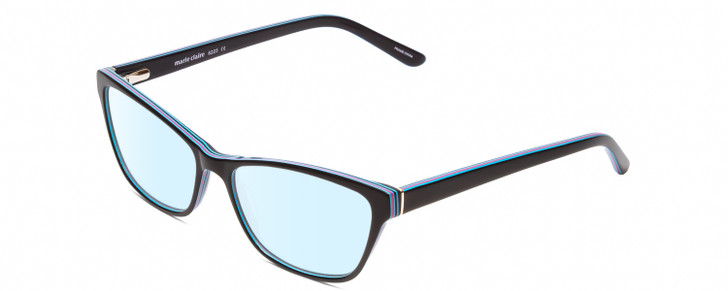 Profile View of Marie Claire MC6223 Designer Blue Light Blocking Eyeglasses in Gloss Black Sky Blue Pink Layer Ladies Cat Eye Full Rim Acetate 54 mm