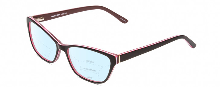 Profile View of Marie Claire MC6223 Designer Progressive Lens Blue Light Blocking Eyeglasses in Gloss Black Wine Red Pink White Layer Ladies Cat Eye Full Rim Acetate 54 mm