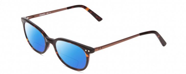 Profile View of Esquire EQ1503 Designer Polarized Reading Sunglasses with Custom Cut Powered Blue Mirror Lenses in Tortoise Havana Brown Gold Unisex Oval Full Rim Acetate 50 mm