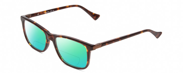 Profile View of Esquire EQ1509 Designer Polarized Reading Sunglasses with Custom Cut Powered Green Mirror Lenses in Tortoise Havana Brown Gold Mens Rectangular Full Rim Acetate 54 mm