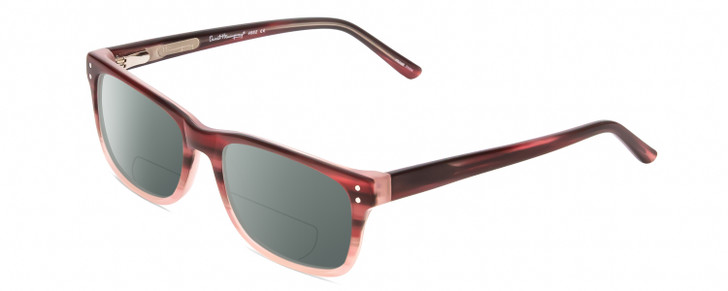 Profile View of Ernest Hemingway H4682 Designer Polarized Reading Sunglasses with Custom Cut Powered Smoke Grey Lenses in Burgundy Red Rose Fade Ladies Square Full Rim Acetate 53 mm