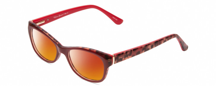Profile View of Valerie Spencer VS9290 Designer Polarized Sunglasses with Custom Cut Red Mirror Lenses in Red Leopard Animal Print Ladies Cat Eye Full Rim Acetate 48 mm