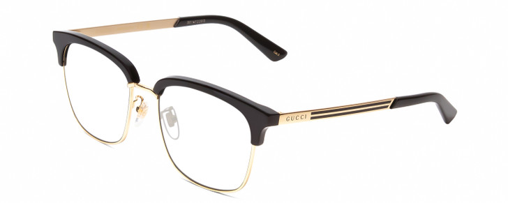 Profile View of Gucci GG0697S Designer Reading Eye Glasses in Black Gold Unisex Panthos Full Rim Metal 55 mm