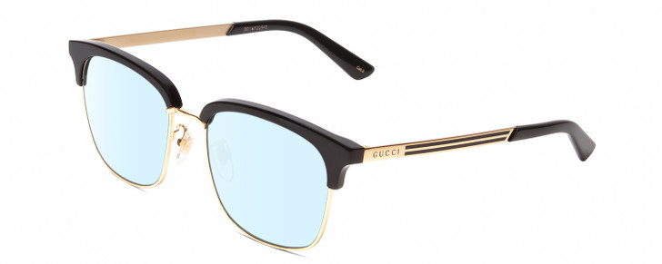 Profile View of Gucci GG0697S Designer Blue Light Blocking Eyeglasses in Black Gold Unisex Panthos Full Rim Metal 55 mm