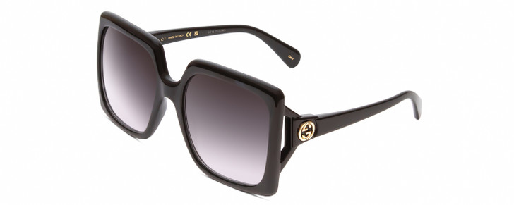 Profile View of Gucci GG0876S Womens Square Designer Sunglasses in Black Gold/Grey Gradient 60mm