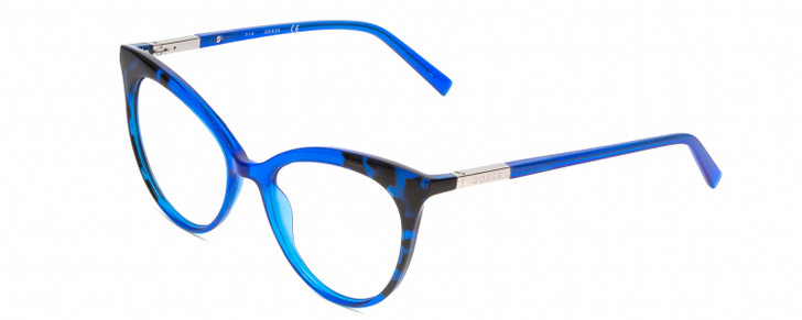 Profile View of Guess GU3031 Designer Single Vision Prescription Rx Eyeglasses in Crystal Blue Unisex Cat Eye Full Rim Acetate 52 mm