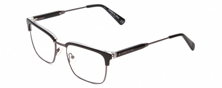 Profile View of Kenneth Cole KC0303 Designer Single Vision Prescription Rx Eyeglasses in Gloss Black Gunmetal Clear Crystal Unisex Square Full Rim Metal 52 mm