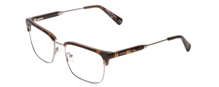 Profile View of Kenneth Cole KC0303 Designer Single Vision Prescription Rx Eyeglasses in Dark Havana Tortoise Brown Gold Unisex Square Full Rim Metal 52 mm