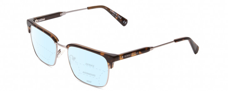 Profile View of Kenneth Cole KC0303 Designer Progressive Lens Blue Light Blocking Eyeglasses in Dark Havana Tortoise Brown Gold Unisex Square Full Rim Metal 52 mm