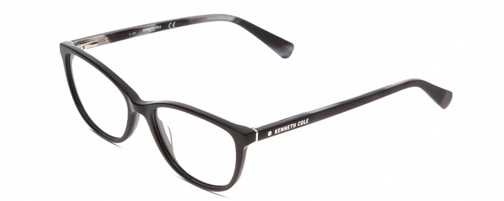 Profile View of Kenneth Cole KC0308 Designer Bi-Focal Prescription Rx Eyeglasses in Shiny Black Grey White Marble Ladies Oval Full Rim Acetate 52 mm