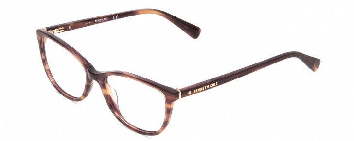 Profile View of Kenneth Cole KC0308 Designer Bi-Focal Prescription Rx Eyeglasses in Brown Horn Purple Marble Ladies Oval Full Rim Acetate 52 mm