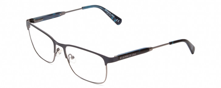 Profile View of Kenneth Cole KC0312 Designer Bi-Focal Prescription Rx Eyeglasses in Metalic Navy Blue Gun Metal Tortoise Unisex Square Full Rim Stainless Steel 53 mm