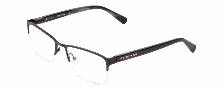 Profile View of Kenneth Cole KC0313 Designer Single Vision Prescription Rx Eyeglasses in Matte Black Grey Crystal Marble Unisex Rectangular Semi-Rimless Metal 53 mm