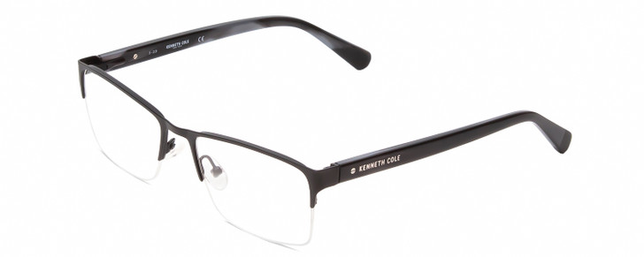 Profile View of Kenneth Cole KC0313 Designer Progressive Lens Prescription Rx Eyeglasses in Matte Black Grey Crystal Marble Unisex Rectangular Semi-Rimless Metal 53 mm