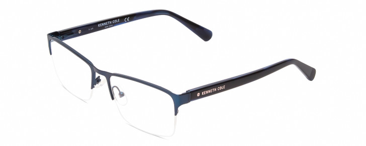 Profile View of Kenneth Cole KC0313 Designer Bi-Focal Prescription Rx Eyeglasses in Metalic Navy Blue Tortoise Unisex Rectangular Semi-Rimless Metal 53 mm