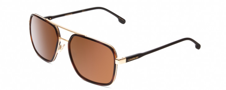 Profile View of Carrera 256/S Unisex Aviator Designer Sunglasses Gold Havana Tortoise/Brown 58mm