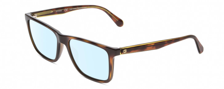 Profile View of Guess GU6935 Designer Blue Light Blocking Eyeglasses in Cold Glaze Tortoise Havana Green Unisex Rectangular Full Rim Acetate 55 mm