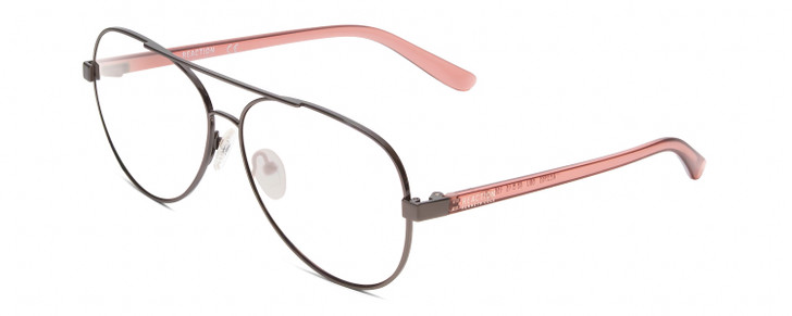 Profile View of Kenneth Cole Reaction KC2793 Designer Reading Eye Glasses with Custom Cut Powered Lenses in Gunmetal Crystal Pink Ladies Pilot Full Rim Metal 60 mm