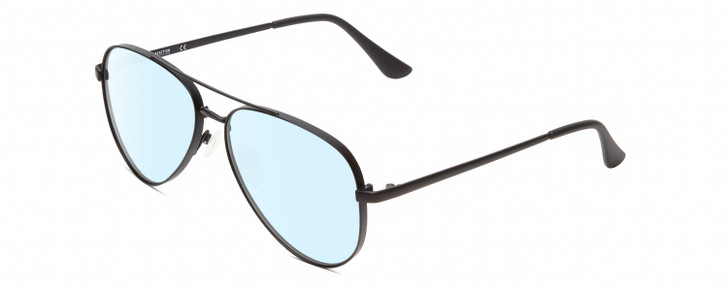 Profile View of Kenneth Cole Reaction KC2829 Designer Blue Light Blocking Eyeglasses in Satin Black Unisex Pilot Full Rim Metal 58 mm